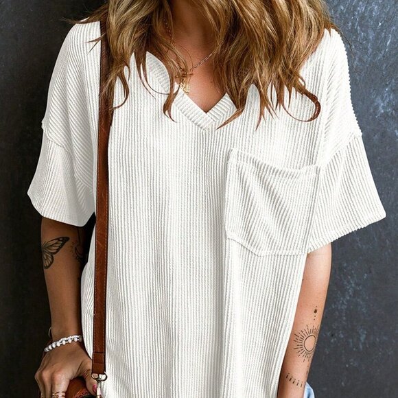 White Casual Women's Twisted Threaded Short-Sleeved T-Shirt - Picture 5 of 6